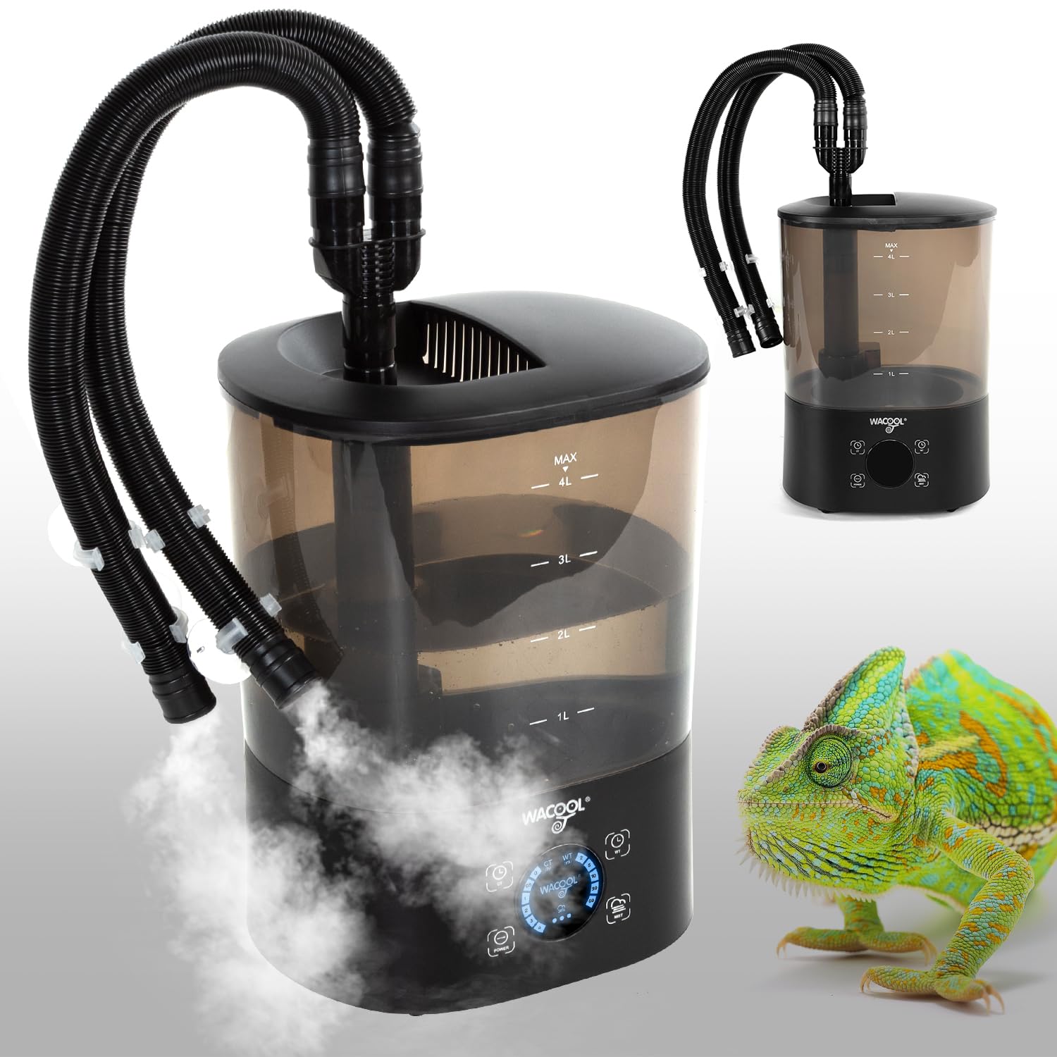 Photo 1 of WACOOL Upgraded Digital Timing Reptile Fogger, 4L No Leak Reptile Humidifier with 2 Hose, Top Filling Automatic Terrarium Humidifier Fogger for Reptile Use