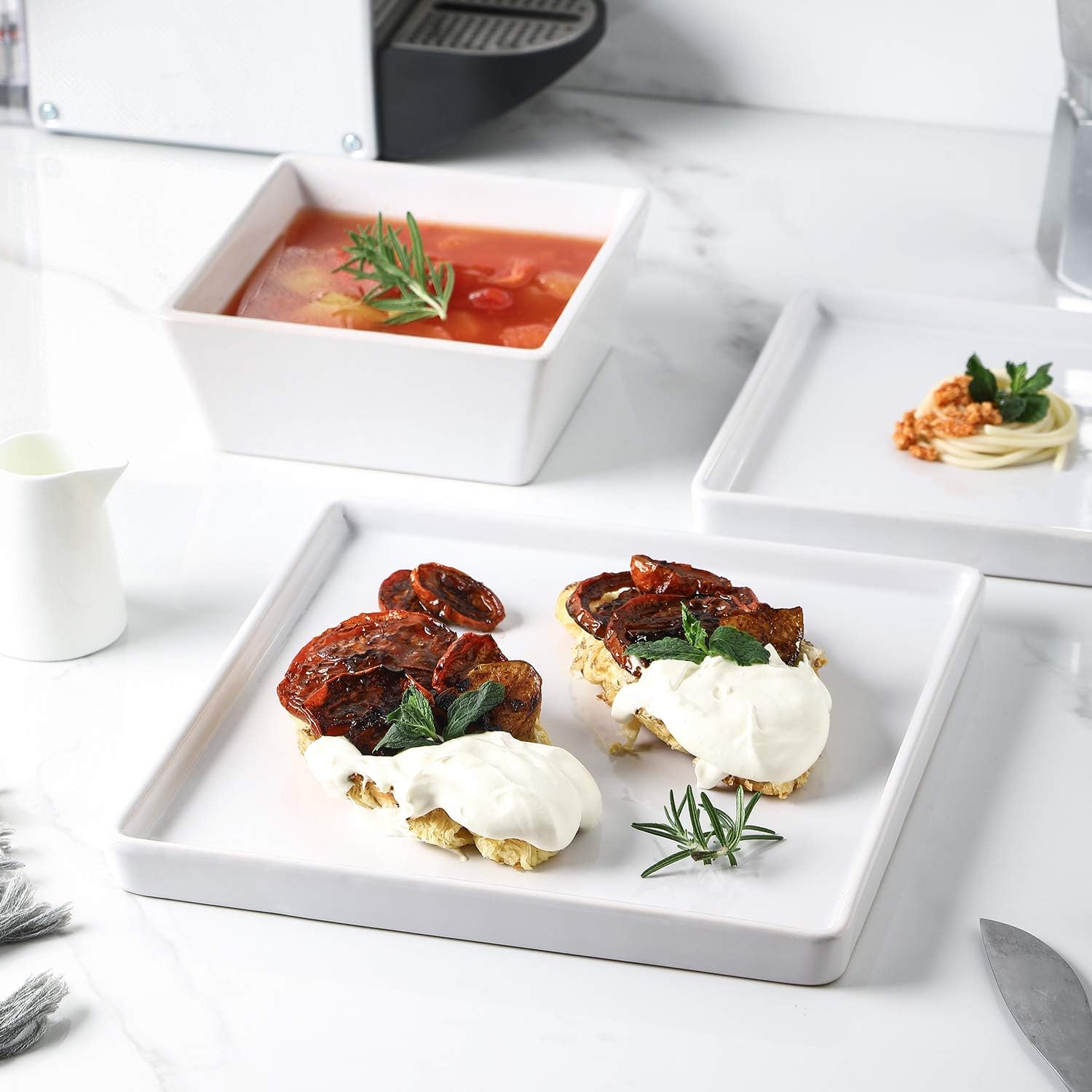  | Stone lain Grace Square Stoneware Dinnerware Set, 12 Piece Service For 4, White: Dinnerware Sets