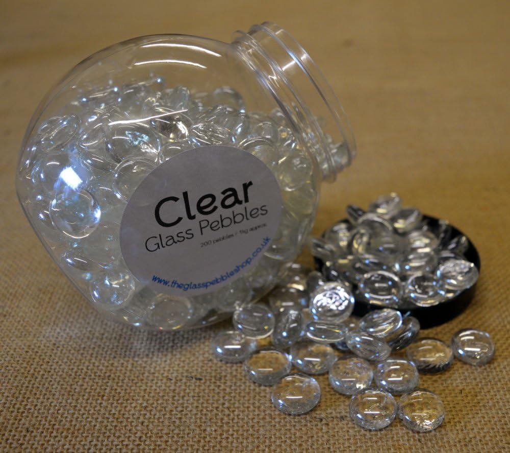 1kg Jar of Stunning Clear Round Glass Pebbles / Stones / Nuggets