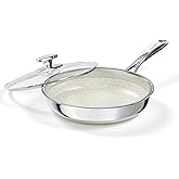 10 Inch Non Stick Frying Pan with Lid, Ceramic Hybrid Tri-Ply Stainless Steel Non Stick Skillet Pan W/Lid Healthy Nonstick Co