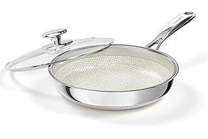 10 Inch Non Stick Frying Pan with Lid, Ceramic Hybrid Tri-Ply Stainless Steel Non Stick Skillet Pan W/Lid Healthy Nonstick Co