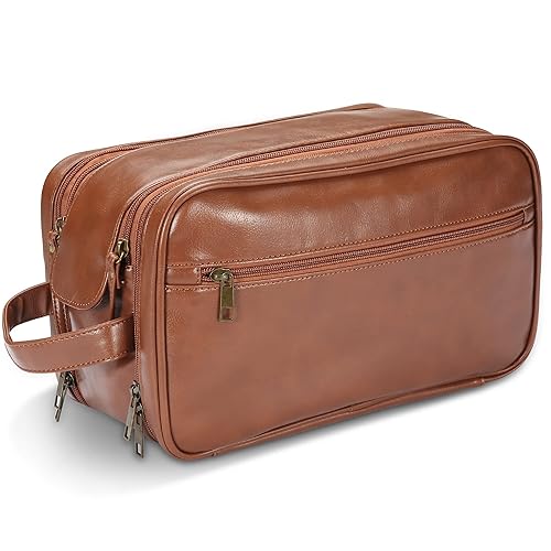 BNSPOCKET Personalized Leather Travel Toiletry Bag for Men, Large