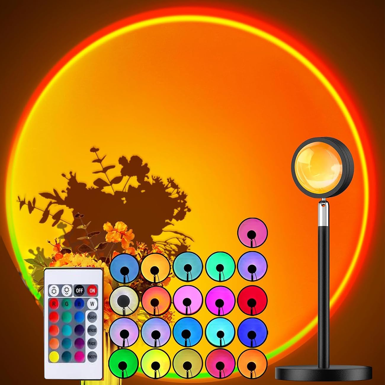Sunset Lamp Projector with Remote LED Sunset Lamp for Bedroom USB Sunset Light Lamp 16 Colors Romantic Adjustable 180° Rotation with 4 Lighting Modes for Photo Selfie Party Bedroom Decor Photography
