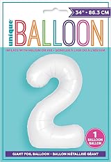 Unique Giant Foil Number 2 Balloon 86 cm Matte White view 2