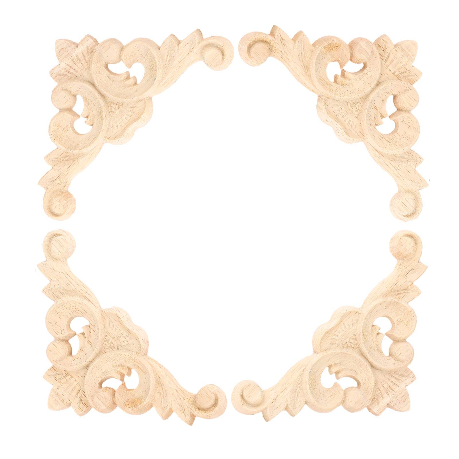 MUXSAM Carved Wood Onlays Corner Decals Set,8.5x8.5 cm Small European Style Furniture Onlay Applique,Unpainted DIY Decorative Engraving for Walls, Doors, cabinets, Tables, 4Pcs