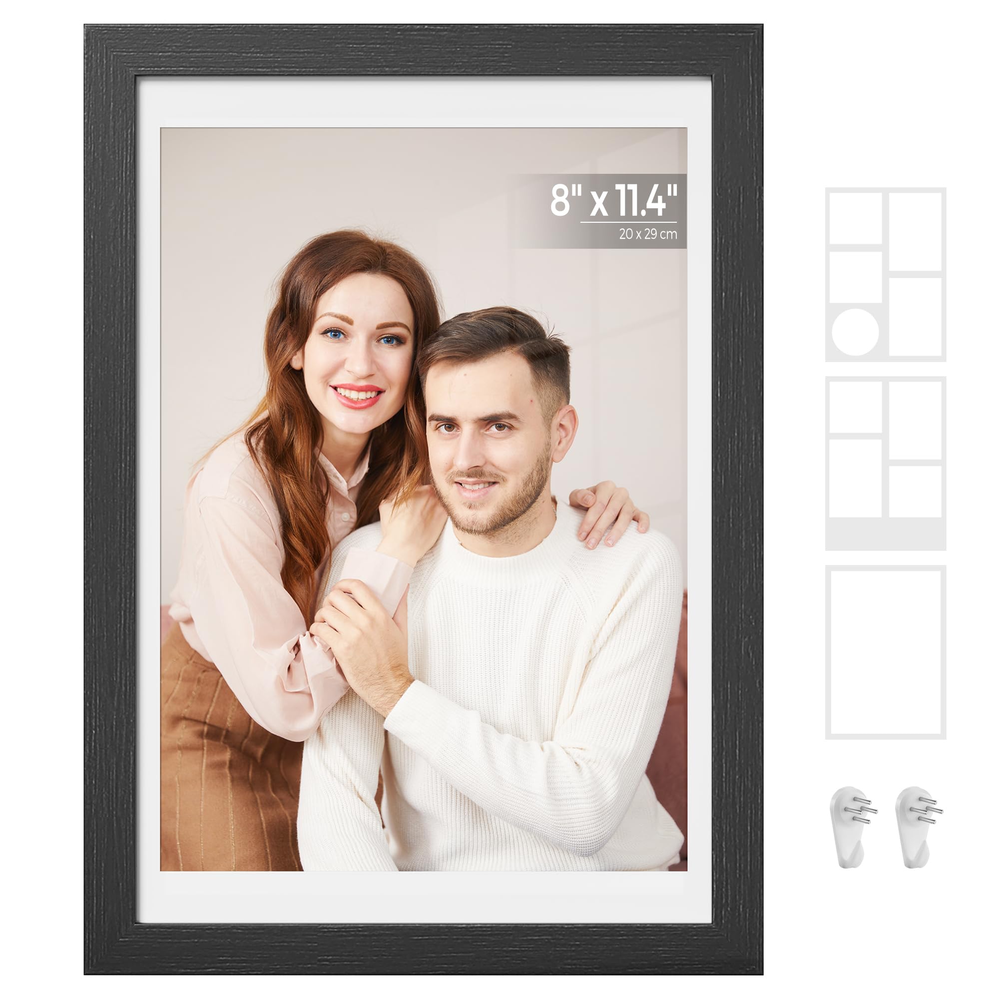 SONGMICS Picture Frame with 3 Mats, Multi Photo Frame, Collage Frame, 4x6 or 4x4 photos, Non-Trace Nails, 36.5 x 26 cm, Ash Black RPF024B01