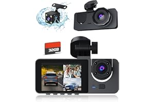 LENSUGE 3 Channel Dash Cam Front Rear, 4K Full UHD Dash Camera for Cars, Triple Car Camera with 32GB Card,Built-in 2.0'' IPS Screen, Night Vision, 170°Wide Angle, WDR, 24H Parking Mode
