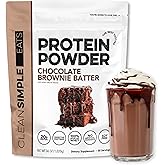 Clean Simple Eats Whey Protein Powder, Chocolate Brownie Batter Flavor Naturally Sweetened, 100% Grass Fed Protein Powder with Digestive Enzymes & No Artificial Ingredients, Gluten Free, 30 Servings