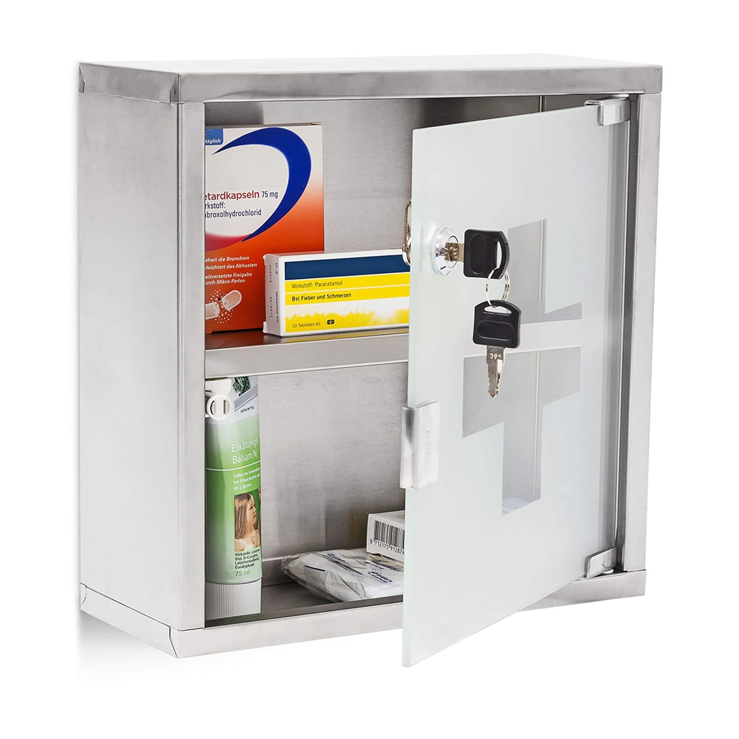Relaxdays Emergency L Medicine Cabinet 30 X 30 X 12 Cm 2 Shelves