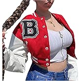 ACEFAST INC Womens Crop Varsity Jacket Letterman Baseball Jacket Bomber Vintage Y2k Streetwear Short Coat