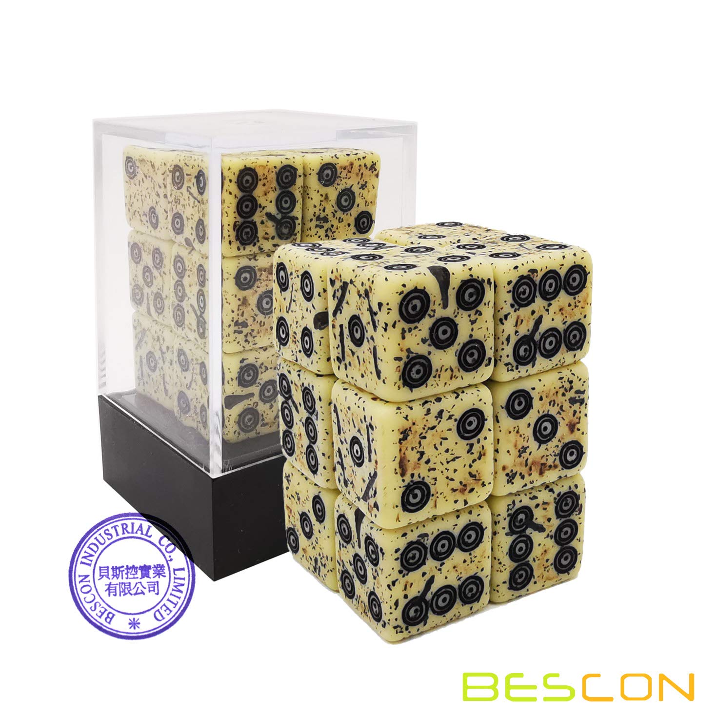 Bescon Old Looking Ancient Bone Dice D6 16mm 12pcs Set, 16mm Six Sided Die (12) Block of Stone Dice
