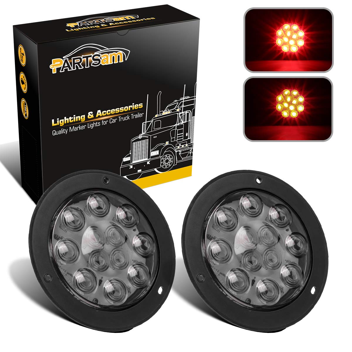 Photo 1 of Partsam 2Pcs 4 Inch Round Red LED Trailer Tail Lights Flange Mount Smoke Lens - 12 RED LED Turn Stop Brake Trailer Lights Waterproof for RV Trucks