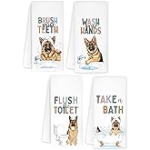 KRHFG German Shepherd Bathroom Hand Towels, Dog Bathroom Decor, German Shepherd Lover Gifts Decorative Hand Towels for Kids Bathrooms, Funny Dog Kitchen Towels, 16x24 Inch Set of 4