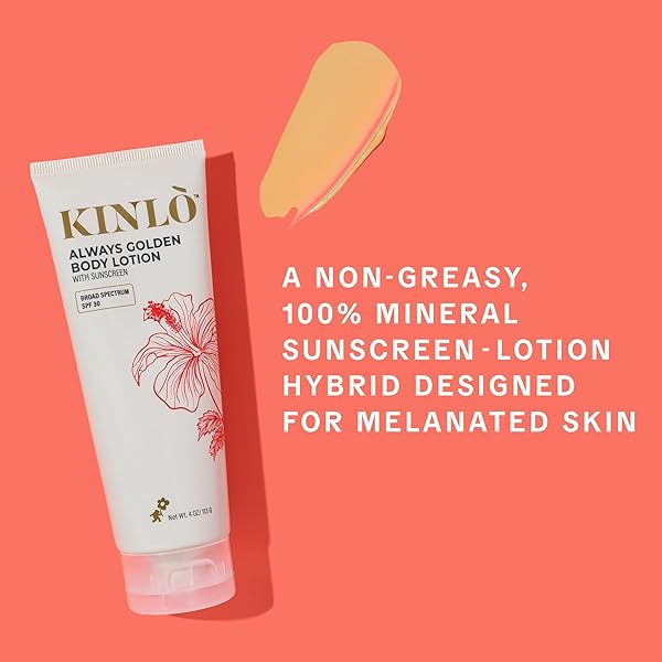 KINLO ALWAYS GOLDEN BODY LOTION | SPF 30, 4 FL OZ | REEF SAFE | FRAGRANCE-FREE BODY MOISTURIZER WITH SPF | BLACK OWNED SKINCARE | MADE IN USA