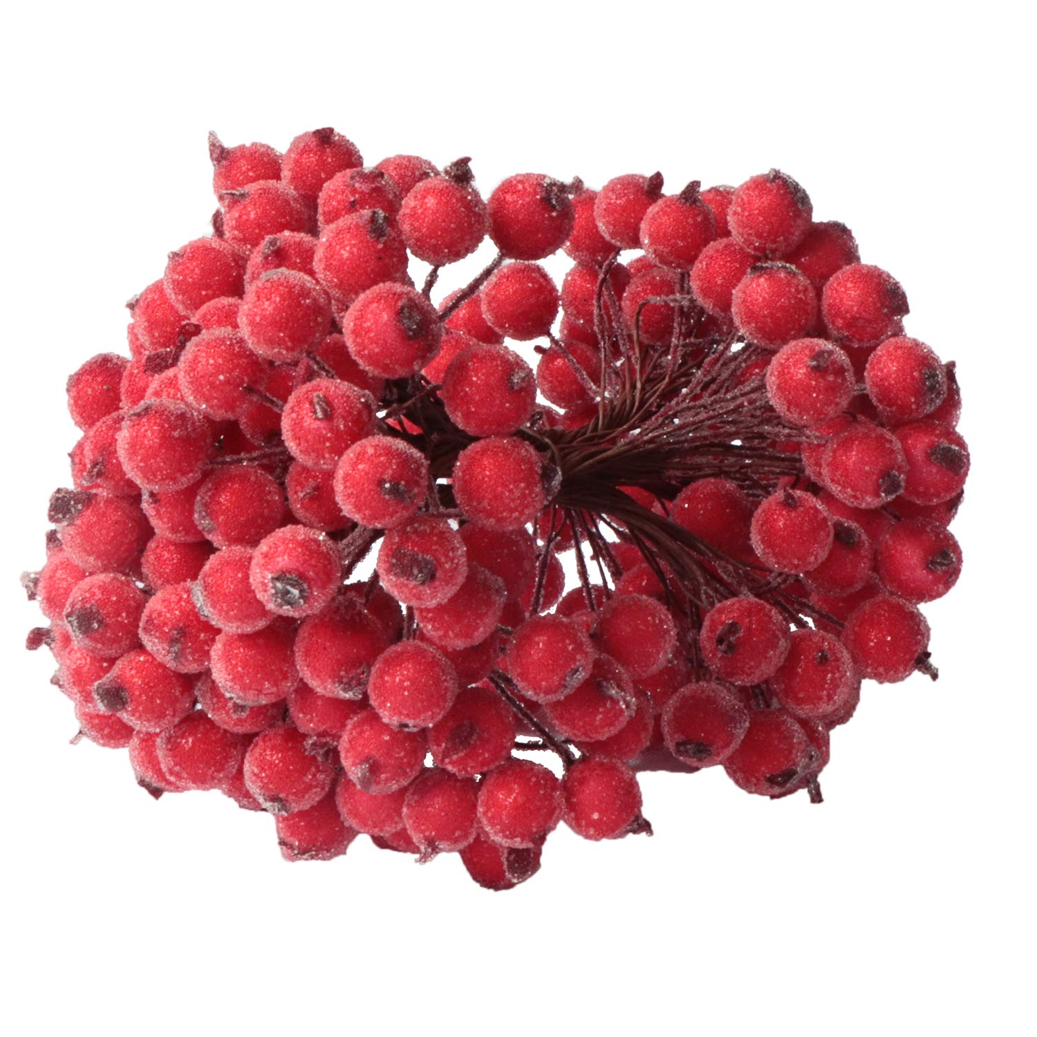 KKSTY 200 Pcs/100 Wired Berries Stems Artificial Frosted Berries Christmas Holly Berries Mini Fruits for Xmas Tree Decoration Wreath Garland Making Supplies… — image 1