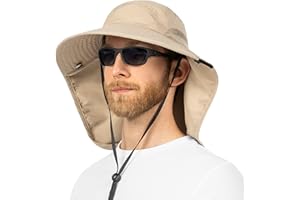 SUN CUBE Wide Brim Sun Hat with Neck Flap, UPF50+ Hiking Safari Fishing Hat for Men Women, Sun Protection Beach Hat