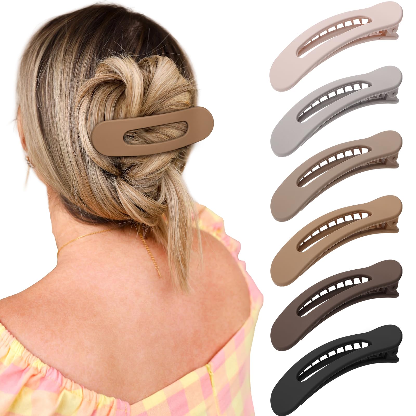 Photo 1 of French Concord No Slip Hair Clips - 6PCS Curved Volume Strong Hold Clips for Women Girls (Matt Medium, 4)