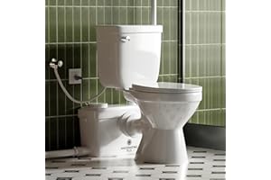 Upflush Toilet For Basement by MaceratingFlo 600W With 30FT Sewage Uplift Pump & AC Vent, Durable & Compact Two-Piece Toilet with Whisper-Soft Seat - Ideal for Macerating Toilet Systems & Bathroom