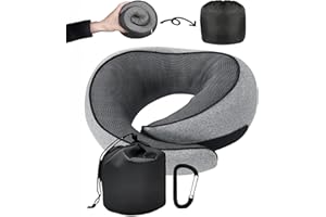 SZXYX Neck Travel Pillows for Airplanes, 100% Pure Memory Foam Neck Pillow for Airplanes, Comfortable Breathable Cover, 360° Support Stowable Pillows for Sleeping, Car, Airport Travel Essentials L
