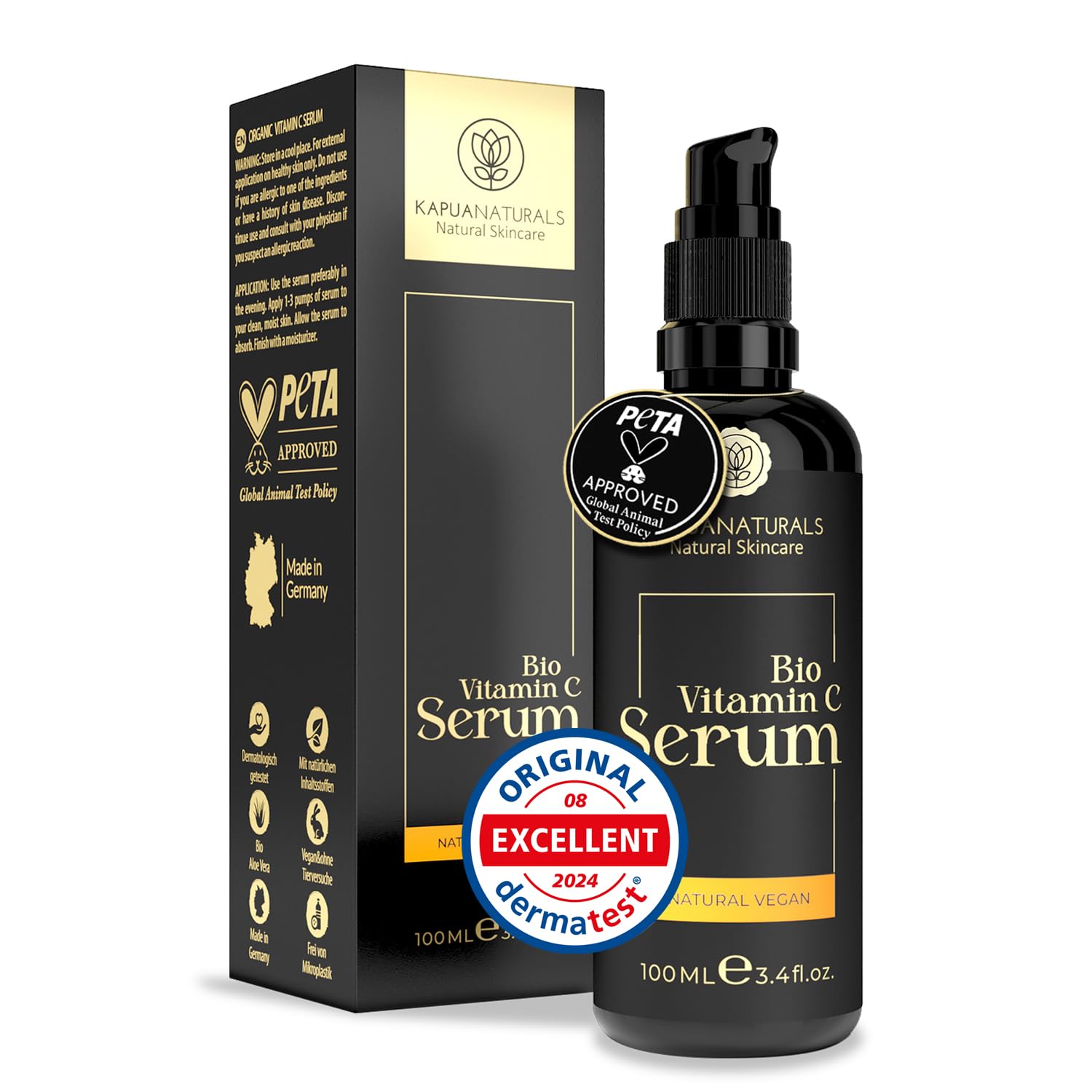 ORGANIC Vitamin C Serum Face • 100ml +Hyaluronic Acid +Panthenol +Vitamin E ✓ 6-fold Vitamin C Serum radiant & pure skin without pimples & redness✓100% Vegan & Organic ✓ Anti Aging MADE IN GERMANY