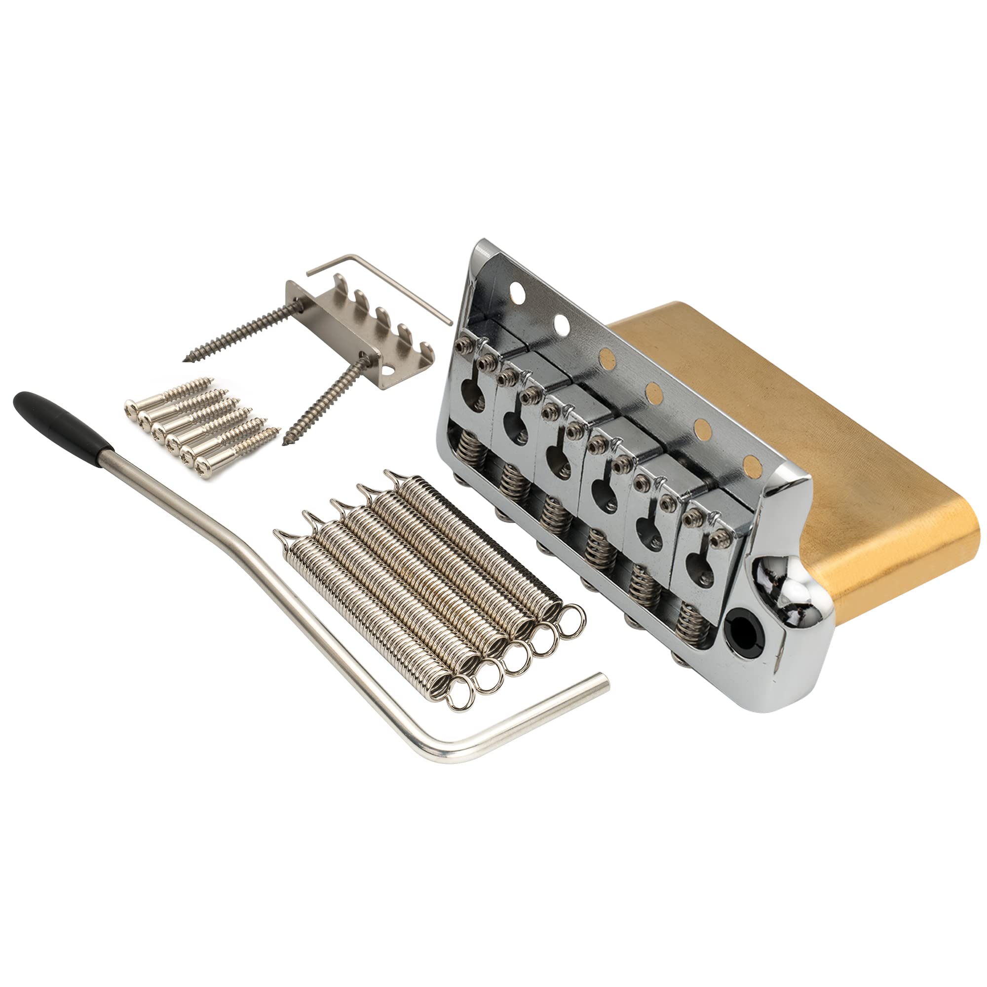 Musiclily Ultra 52.5mm (2-1/16 inch) Full Solid Brass 6-Screw Knife Edge Tremolo Bridge for Strat Style Electric Guitar, Chrome