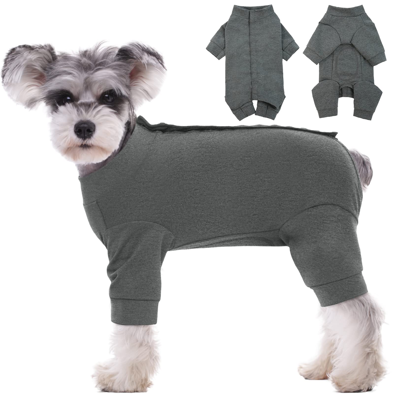 Kuoser Dog Long Sleeve Recovery Suit, Puppy Onesie Bodysuit After Surgery Shirt for Shedding Skin Disease Wound Protection, Pet Pajamas Anti-Licking Cone Alternative for Small Medium Large Dogs, Grey — image 1