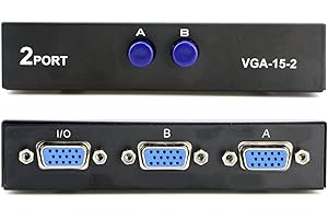 PASOW 2 in 1 Out 2 Port VGA Switch - Press Button Two Way Video Switch for PC TV Monitor - Black