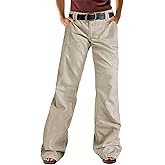 Flamingals Wide Leg Bootcut Cargo Pants for Women Casual Mid Waist Flap Pocket Seam Front Work Dress Pants Without Belt