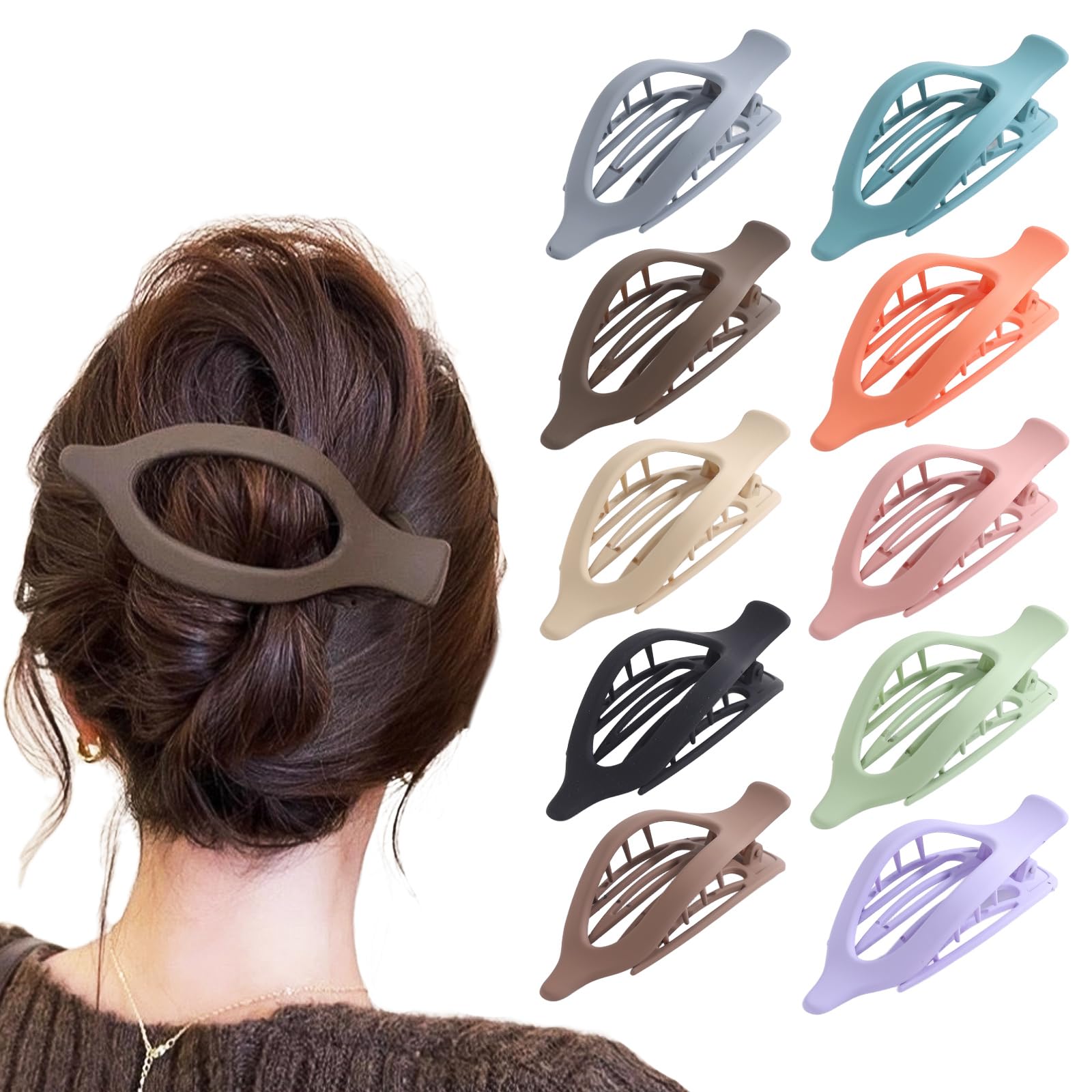 Photo 1 of 10Pcs Flat Hair Claw Clips, Large Matte Duck Billed Barrettes for Women Girls with Thick Thin Hair