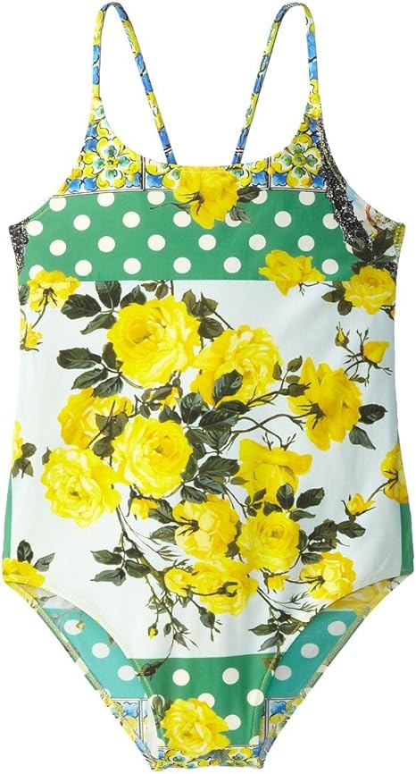 Amazon ドルチェ ガッバーナ Dolce Gabbana レディース Floral Print One Piece Swimsuit Big Kids 水着 Yellow Green 12 Big Kids 並行輸入品 ワンピース 通販