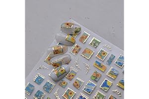 HPYFOI Qil Painting Nail Stickers Vintage Nail Decals Sunflower Nails Art with Golden Frame 5D Embossed Stickers for Nails Designs Self Adhesive Nail Supplies & Decorations for Women 1 Sheet