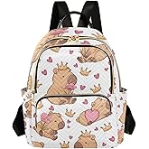 ALAZA Women Mini Backpack Purse Bag Lightweight Casual Daily Travel Backpack Capybara Crown Heart Pattern Back Pack Fashion Multipurpose Shoulder Bag,S