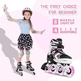 Nattork Adjustable Inline Skates for Girls Pink Size 10-13 with LED Wheels view 7