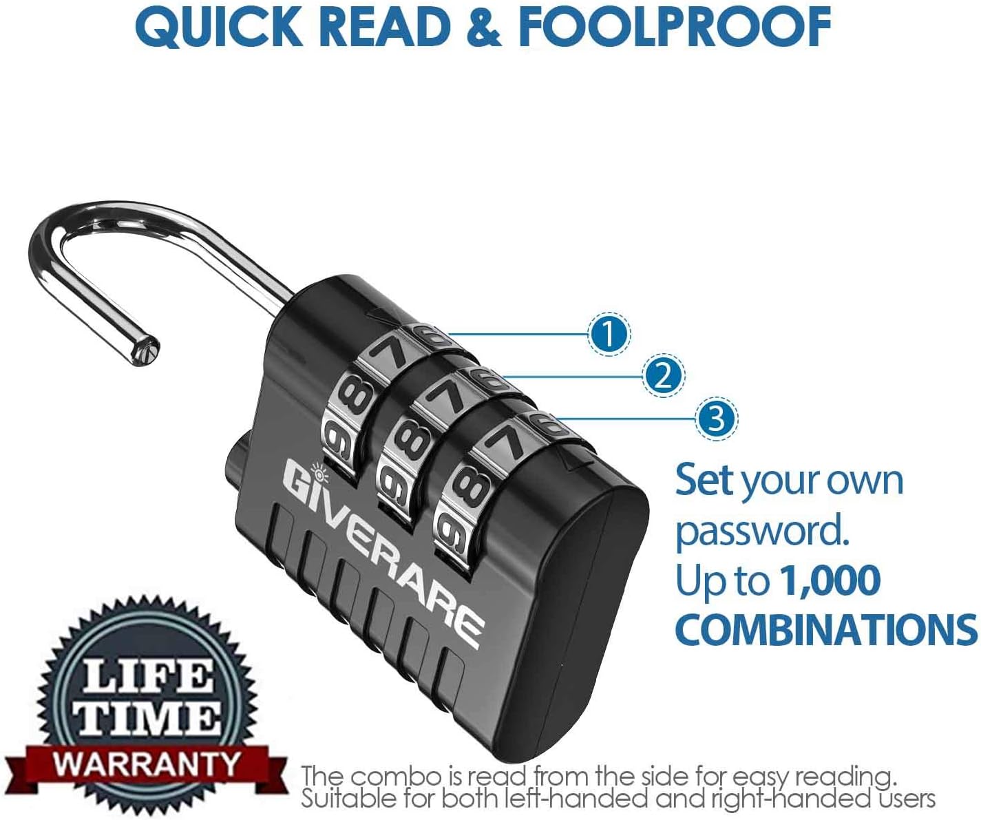 GIVERARE 8 Pack Combination Lock, 3-Digit Padlock Keyless, Resettable Luggage Locks for Backpack, Gym & School & Employee Locker, Weatherproof Travel Lock for Fence, Backyard Gate, Hasp, Case-Black - - 