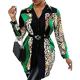 Shirt Dresses for Women Sexy Tops Button Down Shirts Dress Colorful Collar Blouses Long Sleeve Floral Print Loose T-Shirt