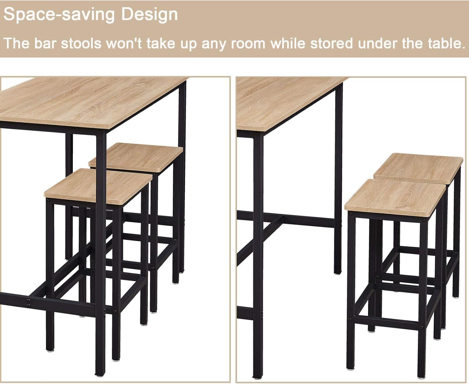 SUPERJARE Set of 2 Bar Stools, Industrial Barstools Chairs with Footrest and Steel Frame, Pub Kitchen Counter Height Bar Chairs - Nature: Kitchen & Dining