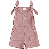 Fernvia Toddler Baby Girl Summer Clothes Sleeveless Ribbed Knitted Jumpsuit Shorts Overalls Baby One Piece Outfit