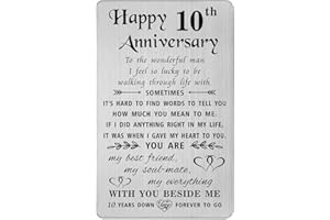 TANWIH Happy 10th Anniversary Card Gifts for Him Husband, 10 Ten Year Wedding Anniversary Cards Gifts for Men, Romantic Engra