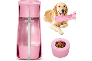 Handzee Dog Water Bottle - Upgrade Leak Proof Portable Pet Water Bottle | Dog Travel Water Bottle with Food Container for Walking Hiking Travel Outdoor | Food Grade Plastic Pet Dispenser Bottle (Pink)