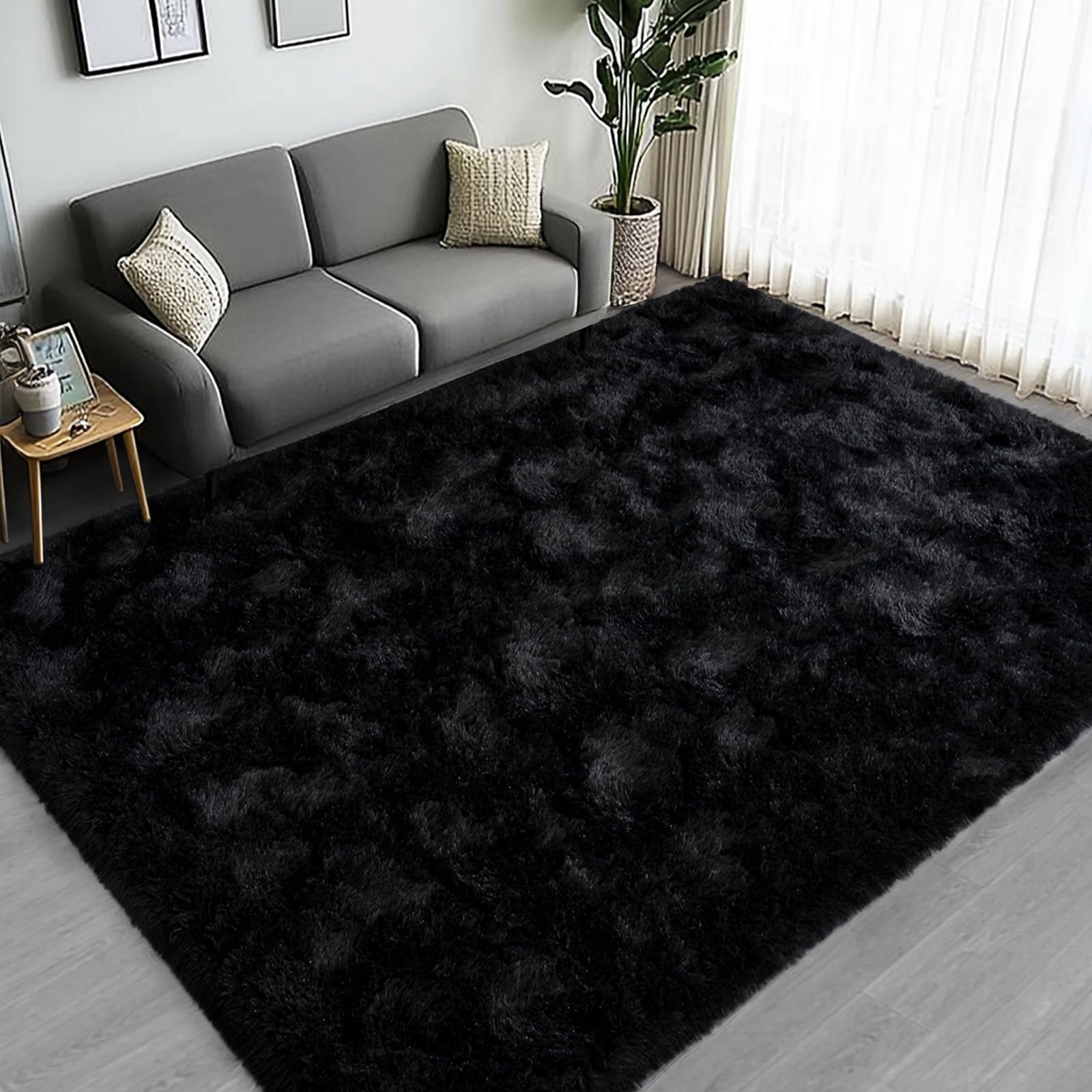 Photo 1 of ***REFERENCE***Lairep Large Area Rugs for Living Room Bedroom, 4x6 Feet Black Fluffy Shag Rugs, Ultra Soft Shaggy Plush Fuzzy Modern Indoor Throw Floor Carpet for Kids Girls Boys Dorm Nursery Home Decor Aesthetic