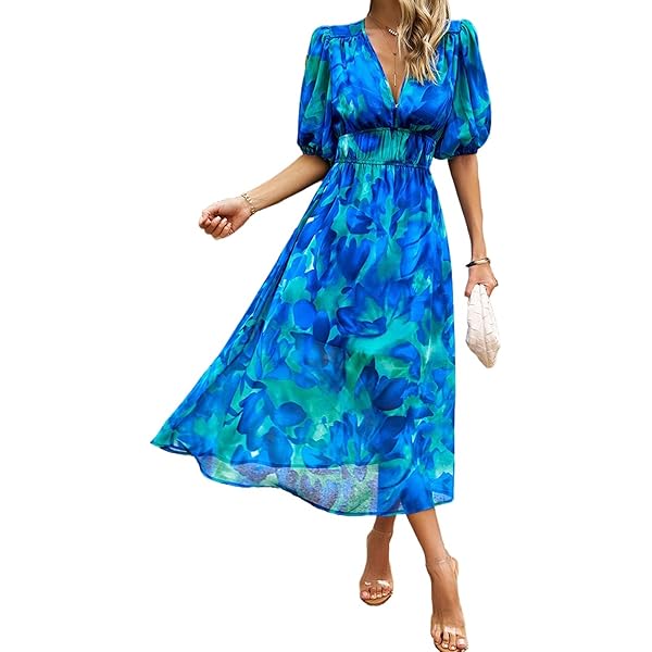 FENSACE Womens Sundress BTFB Woens Axi Suer Dresses 2025 Short Sleeve V Neck Boho Floral... R Vivimos Dresses For Women