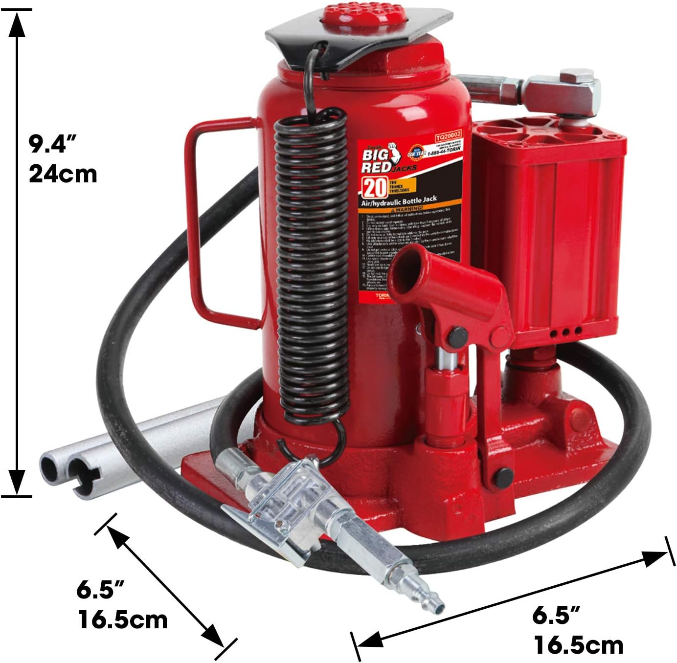 BIG RED TA92006 Torin Pneumatic Air Hydraulic Bottle Jack with Manual Hand Pump, 20 Ton (40,000 lb) Capacity, Red: Automotive