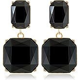 JOONL Dainty Transparent Geometric Square Crystal Dangle Drop Earrings Sparkly Rhinestone Rectangle Stud Earrings for Women