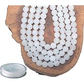 6mm Natural Matte White Jade Round Gemstone Frosted 120Pcs Bulk Loose Beads for Jewelry Making Bracelet with Stretch Beading Cord LPBeads