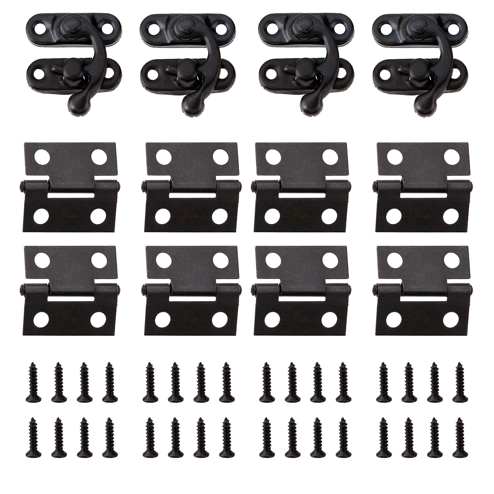 NICENEEDED Locking Carrying Handle Hinge Kit, Black Padlock Buckle Antique Hook Latch Hasp with Mounting Screws, Furniture Accessory for DIY Jewelry Box Decoration