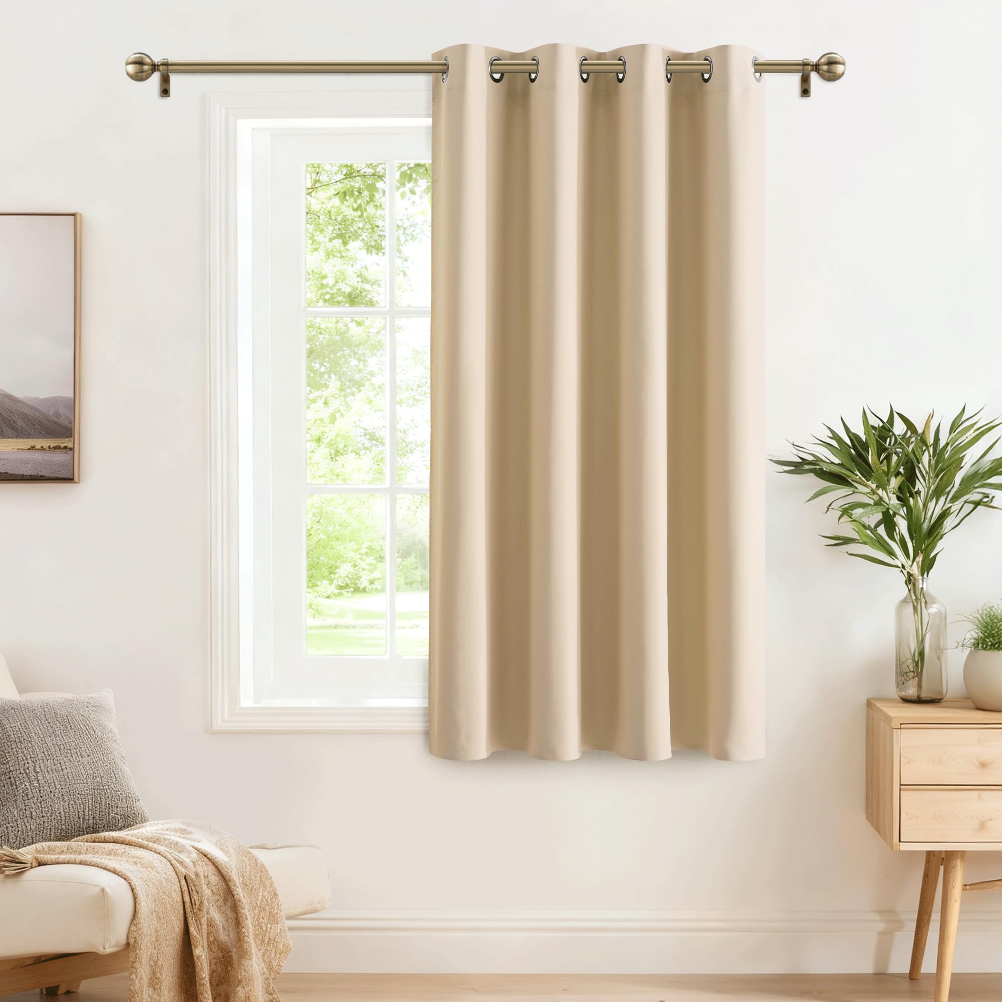 PONY DANCE Beige Eyelet Curtain - Thermal Insulated Privacy Curtain & Drape for Room Darkening & Noise Reducing, 1 Panel, Width 52-inch by Drop 63-inch, Biscotti Beige