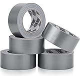 5-Pack Duct Tape, 90ft x 2in, Heavy Duty Silver, Flexible, No Residue, Tear by Hand - Bulk Value for Repairs