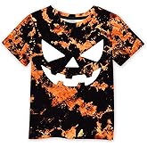 Halloween Little Boys Tie Dye Orange Pumpkin Face Jack O' Lantern Top Party Short Sleeve Shirt 6 Years