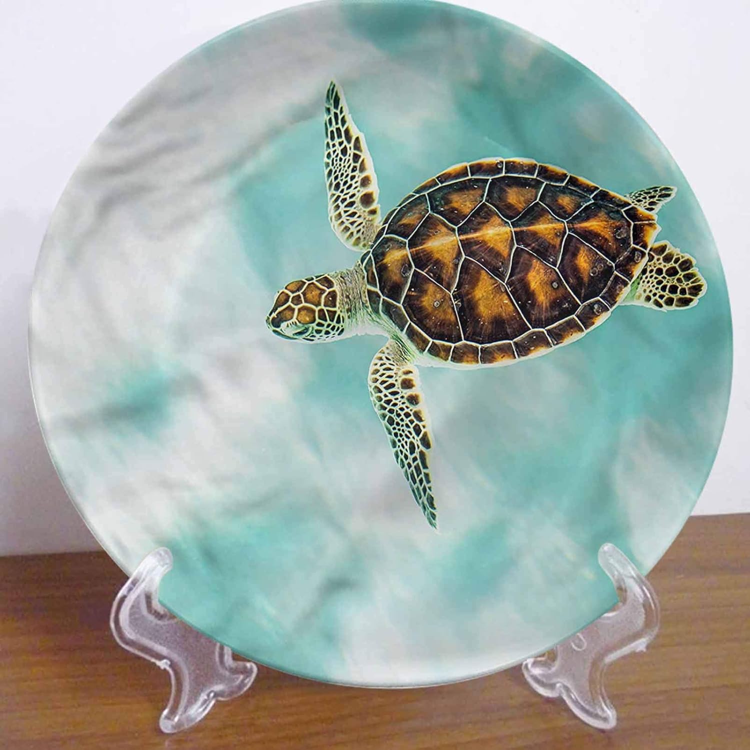 LCGGDB 10 Inch Turtle Pattern Ceramic Hanging Decorative Plate,Cute Endangered Baby Turtle Round Porcelain Ceramic Plate for Dining Table Setting, Wedding Reception Decorations, Christmas Tablescape
