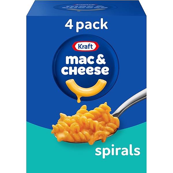 KRAFT SPIRALS MAC AND CHEESE, 4 BOXES, FOR EASY DINNER OR DINNER SIDES, ORIGINAL FLAVOR, NO ARTIFICIAL FLAVORS, PRESERVATIVES OR DYES, 5.5 OZ
